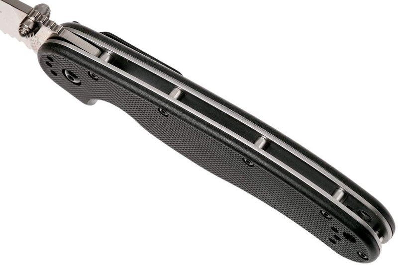 Ontario Knife Company Company 8849 Rat-1 Satin AUS-8 Stainless Steel 3.50" Serrated Edge Blade Black Nylon Handle 4-Position Reversible Clip Folding Knife for Outdoor, Tactical, Survival & EDC (Black)