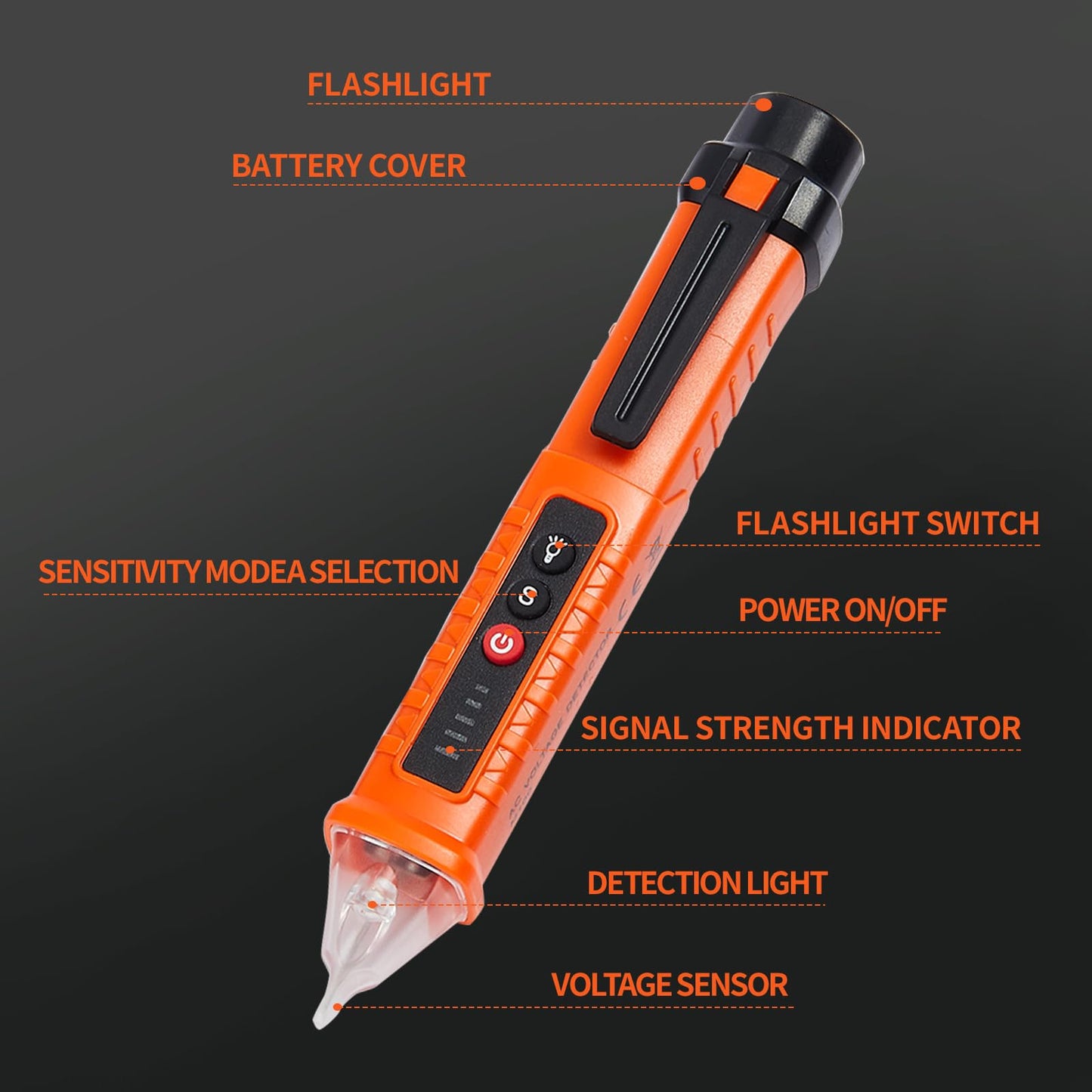 2 Pack Non-Contact Voltage Detector, Voltage Tester Electrical Tester, AC 12V/48V/70V-1000V, Wire Tester with Buzzer Alarm and Flashlight, Wire Breakpoint Finder, Orange & Red