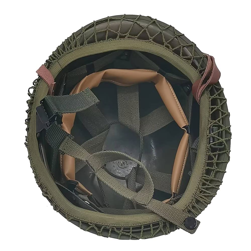 WW2 US Army M1 Helmet, WW2 Gear, WW2 Helmet Metal Steel Shell Replica with Net/Canvas Chin Strap/Cat Eye Band