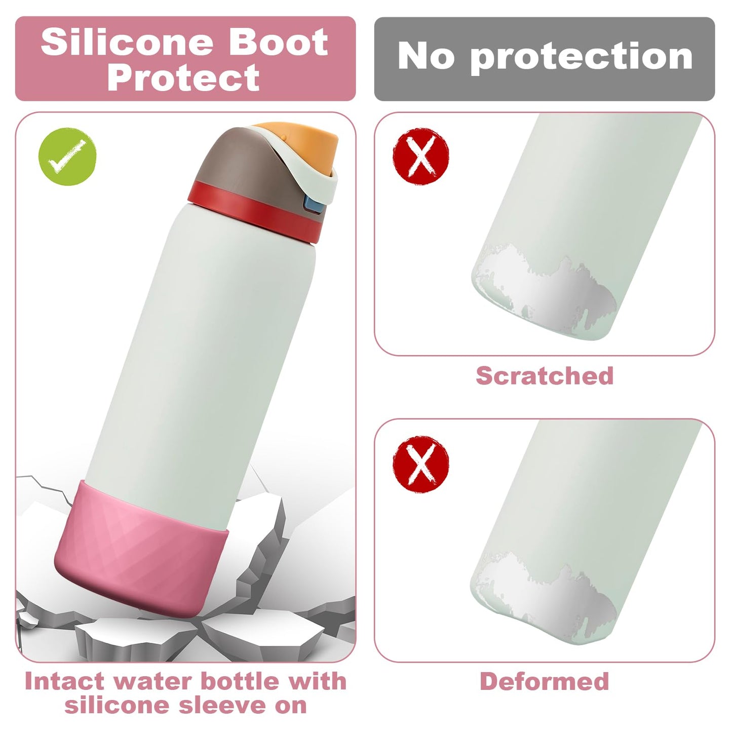 Alwenid 2PCS Silicone Water Bottle Boot for Owala 32 Oz, Anti-Slip Protective Sleeve Bottom Bumper Protector for FreeSip, Twist, and Flip Stainless Steel Water Bottles (Rose)