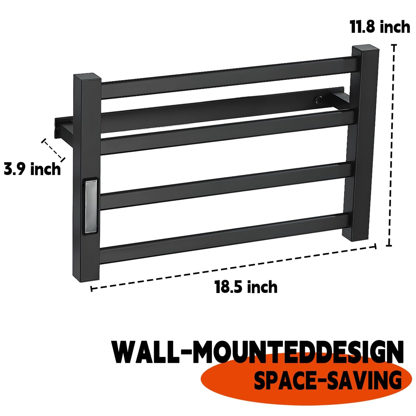 Heated Towel Rack，Towel Warmer with Built-in Timer, Stainless Steel Electric Towel Dryer Wall-Mounted Bath Heater