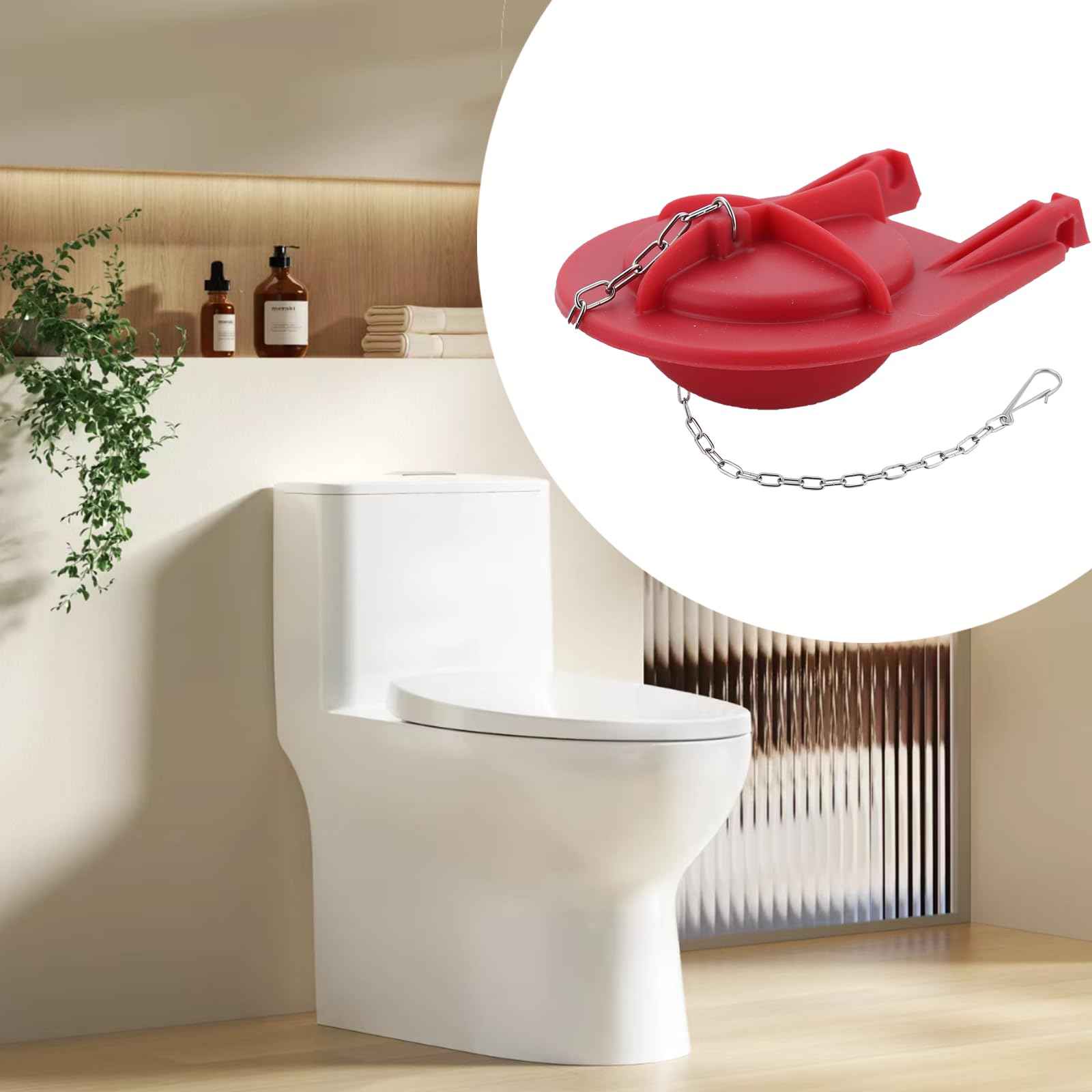 (2-Pack)3.5-Inch Large style Toilet Flapper Replacement Kit with Chain,Compatible with Kohler GP1039444 Toilet Flapper for One-Piece Toilets with Class Five Technology,Strong Sealing,Red