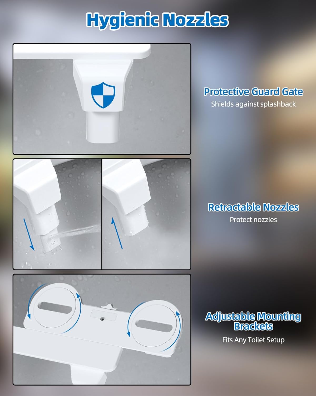 Bidet Attachment for Toilet - Non-Electric Dual Nozzle, Adjustable Water Pressure, Self-Cleaning, White