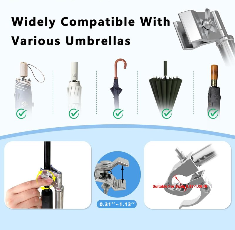 Puxitri Wheelchair Umbrella Mount Holder, 360° Adjustable & One-Key Lock, Wheelchair Accessory, Fits 22-27mm Handlebars for Strollers, Golf Carts, Wheelchairs