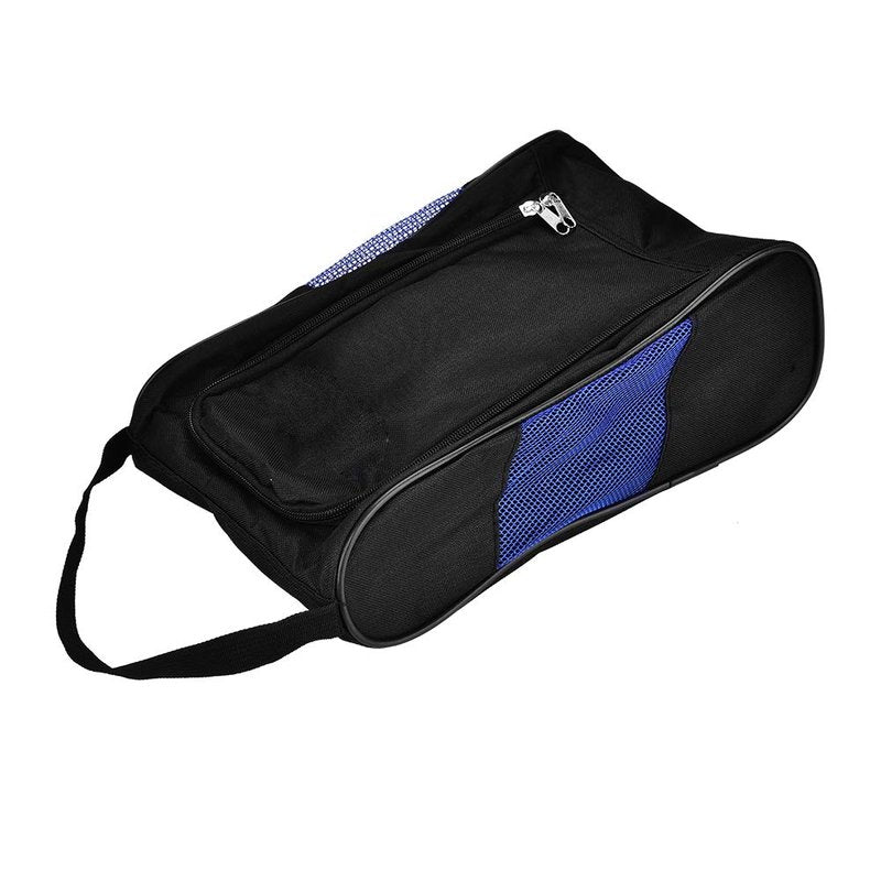 Portable Golf Shoes Bag Breathable Storage Organiser Zippered Shoe Bag with Pocket for Storing Sports Accessories Unisex(Black and Blue)