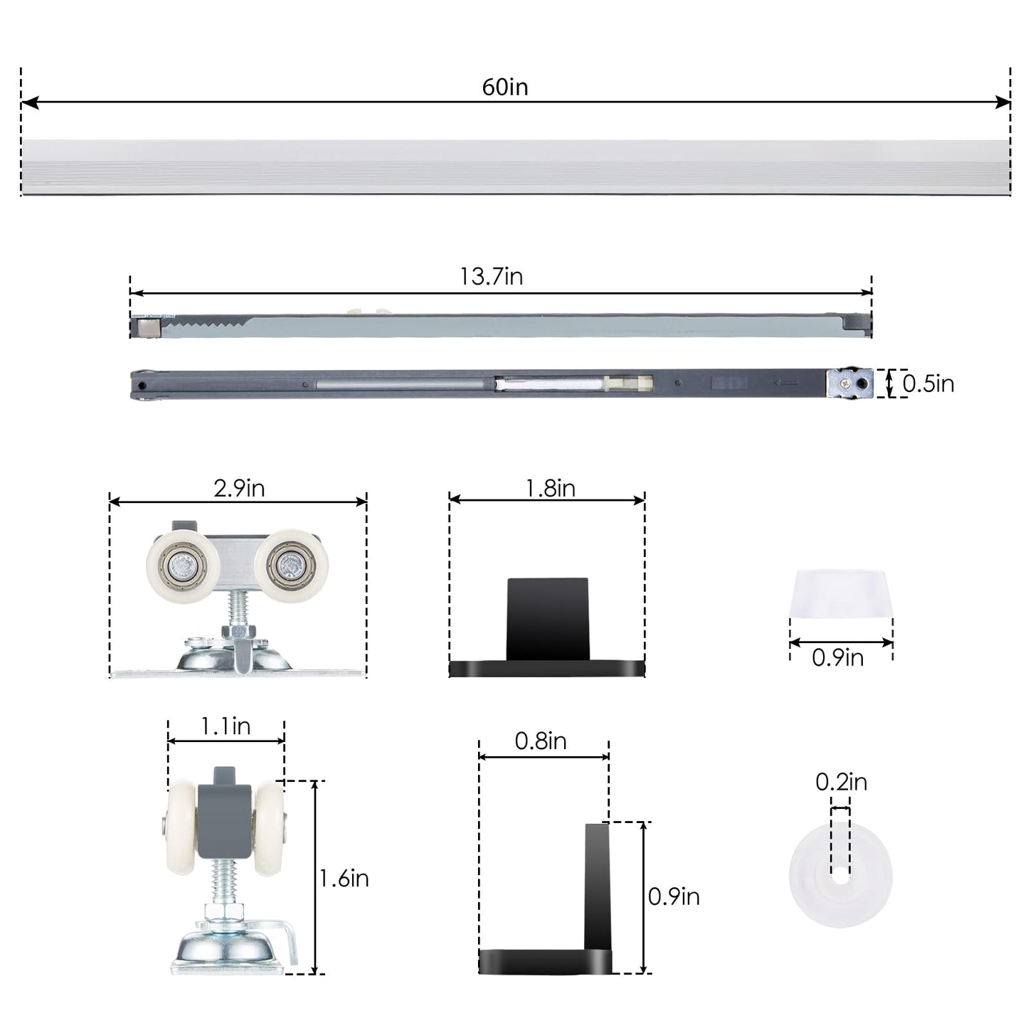MaxxGeek 5FT/60in Sliding Pocket Door Hardware and Track Set,Soft Close Aluminum Box Sliding Door Rail Track Kit,Smoothly and Easy to Install,60" Track Kit for 23"-30" Wide Single Door