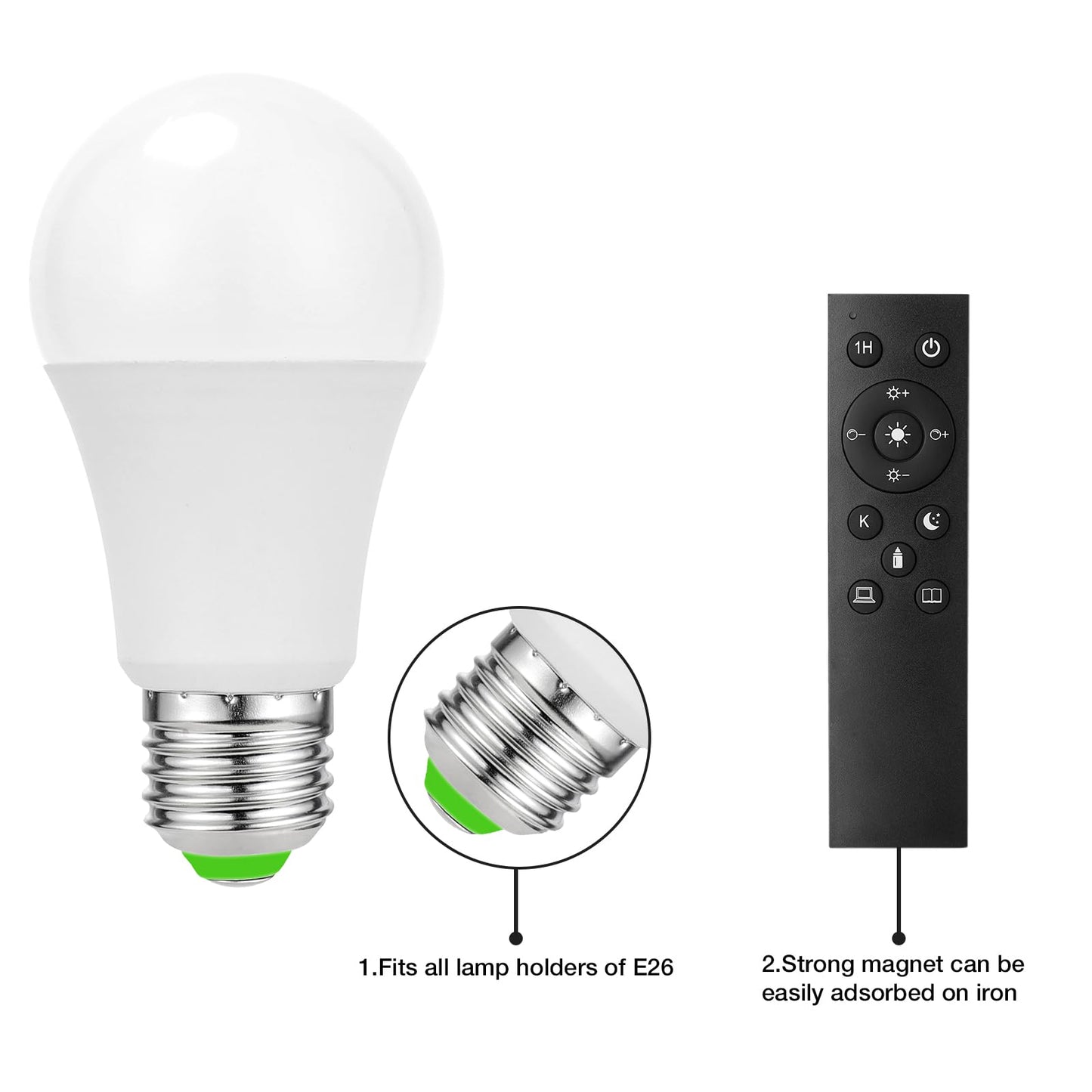 Ambimall 9W LED Light Bulbs with Remote Control, Stepless Dimmable 3000K-6000K,E26 Base