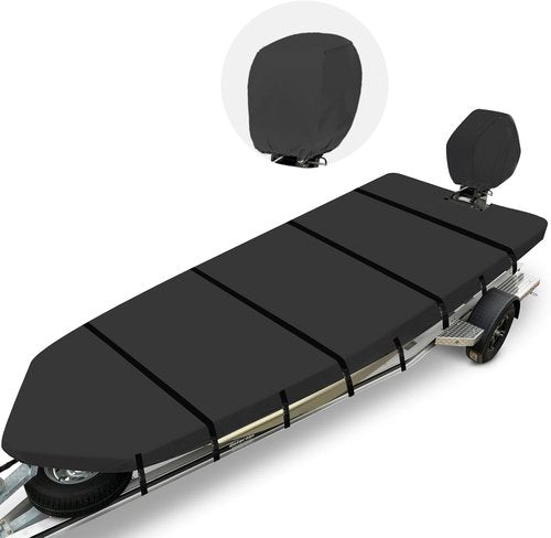 Jon Boat Cover - 1200D Waterproof & UV-Resistant Marine Grade Canvas | Fits 16ft Boats - Black
