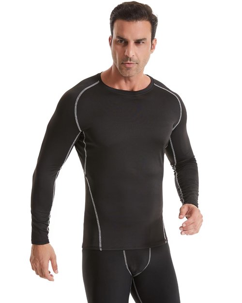 ATTIQOZI 4,5,6 Pack Men's Compression Shirts Long Sleeve Rash Guard Workout Undershirt Base Layer Athletic Shirt Black(5pack) L