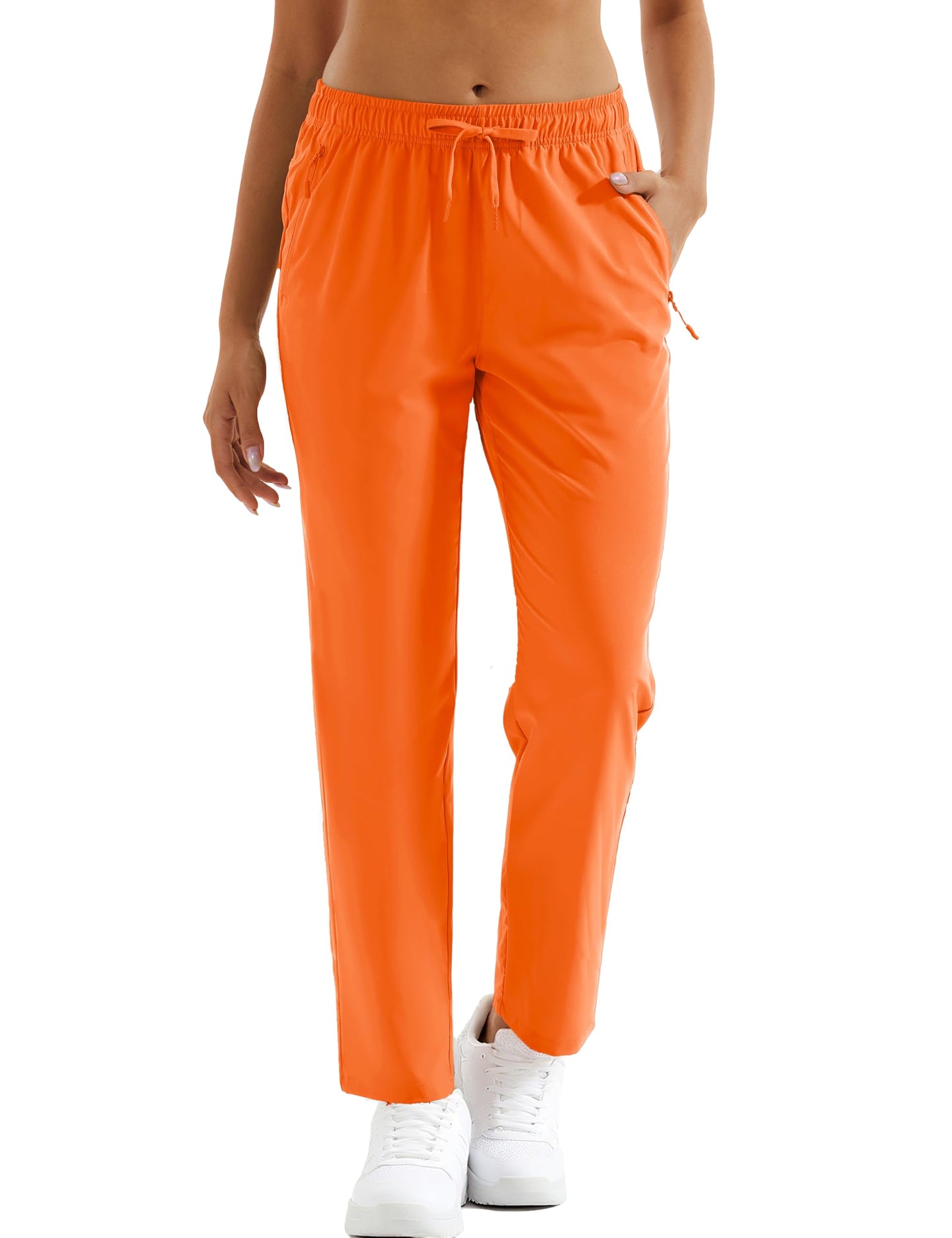 MAGCOMSEN Quick Dry Pants Women Summer Lightweight Orange UPF Travel Athletic Hiking Pants Lounge Fishing Running, L
