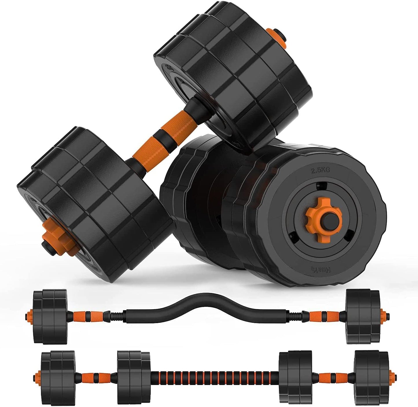 86 lbs BOSWELL 3 in 1 Adjustable Weights Barbell Dumbbells Set, Non-Slip Neoprene Hand with Connecting Rod for Adults Women Men Workout Fitness,Home Gym Exercise Training Equipment