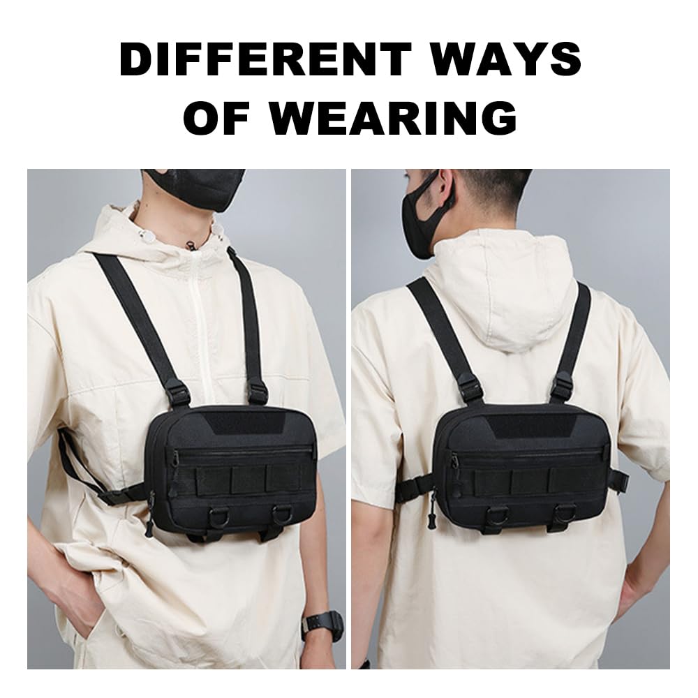 Tactical Sports Chest Bag, Adjustable Running Chest Pack with Breathable Mesh Lightweight Shoulder Rig Pouch or Workouts, Hiking, Cycling
