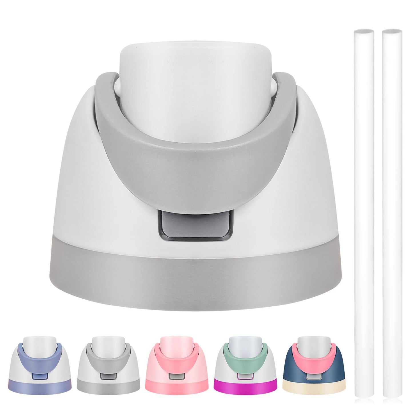 Replacement Lid for Owala Freesip, Compatible with Owala Cup 16oz 24oz 32oz 40oz, One Button Water Bottle Top Lid Replacement Accessory and Straws, Leakproof, BPA-Free (A white)