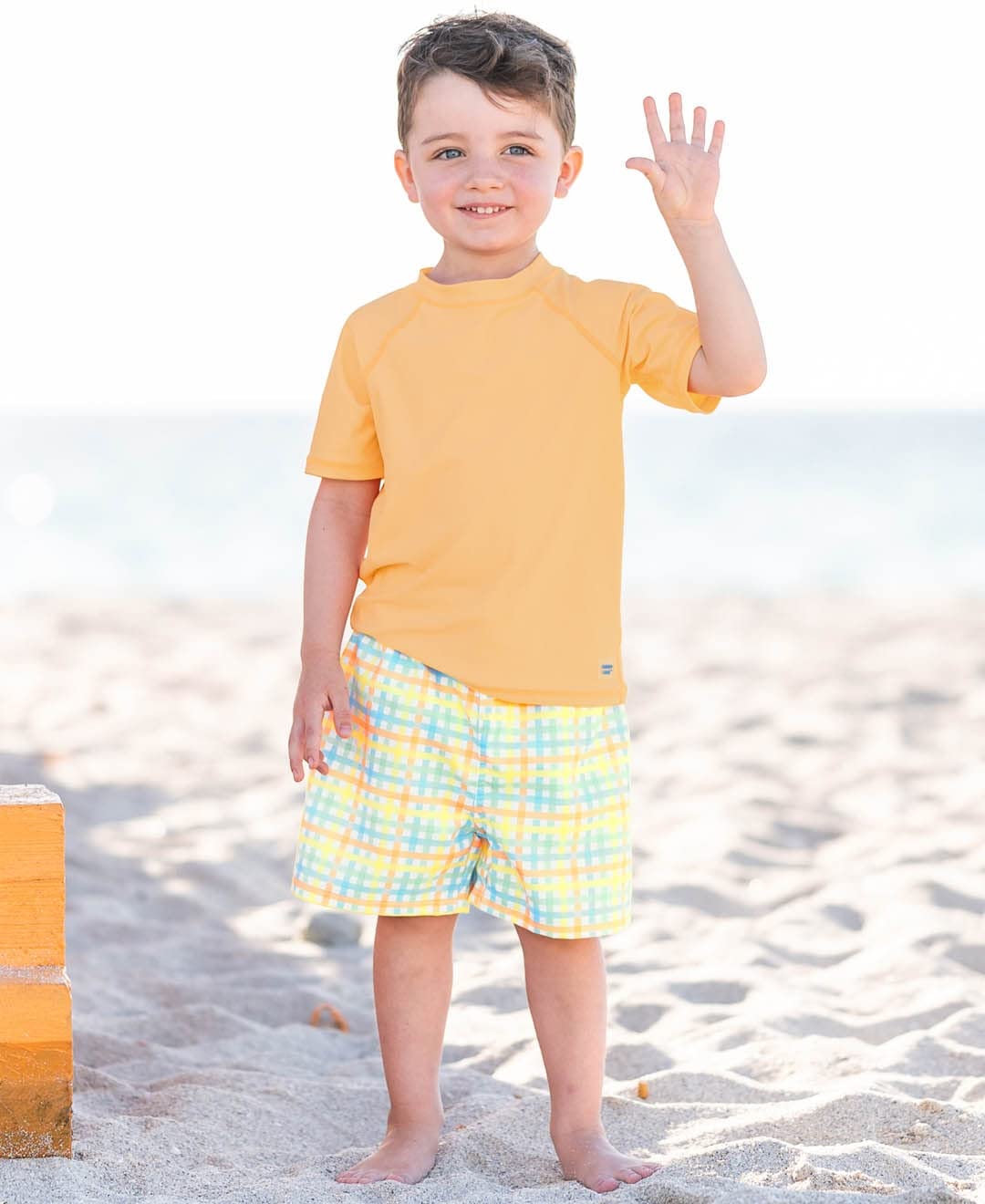 RUGGEDBUTTS Boys UPF50+ Sun Protection Gingham Swim Trunks - Summertime, 10