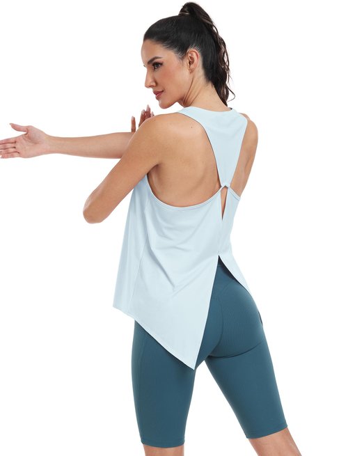 icyzone Racerback Workout Tank Tops for Women, Cool Feeling Loose Gym Athletic Yoga Exercise Running Sports Shirts (Sheer Blue, XL)