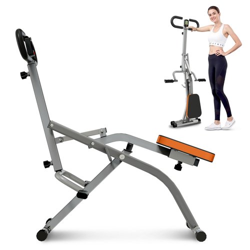 RIVANO Squat Machine, Ab Workout Equipment, 265lbs Loading Capacity Rowing Machines for Home Foldable with Adjustable Resistance Bands and Display, Exercise Trainer for Botty Butt Thighs, Grey