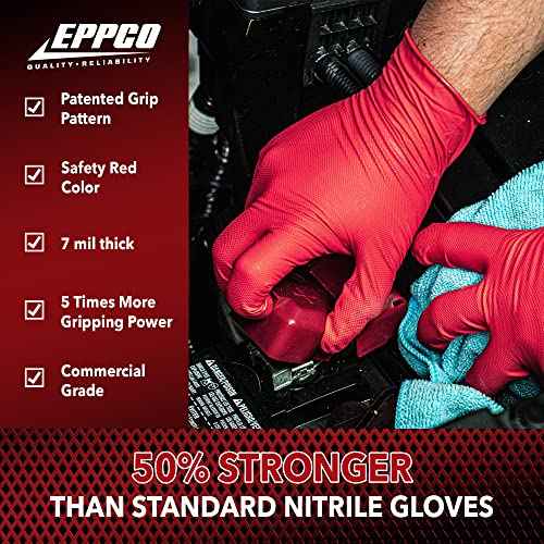 EPPCO Grease Bully 7-Mil Red Nitrile Gloves Disposable Powder Free, Latex Free Textured Superior Grip Glove, Singles
