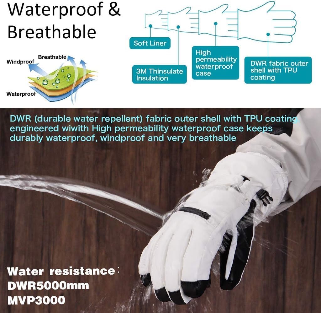 Unigear Ski Gloves - Waterproof Touchscreen Winter Gloves for Men & Women | Warm & Comfortable