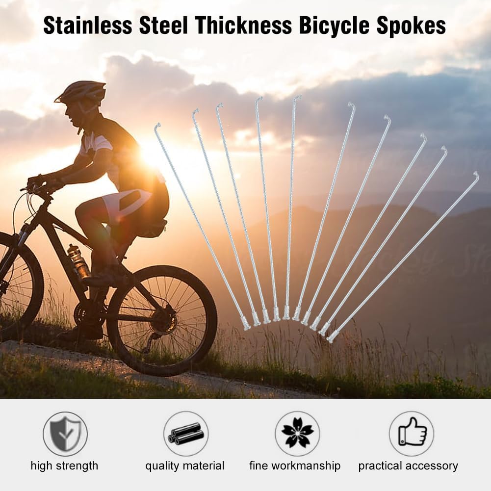 VGEBY Bike Spokes, 10pcs 80-310mm Stainless Steel Thickness Spokes 13G 2.2mm Cycling Accessory (220MM)