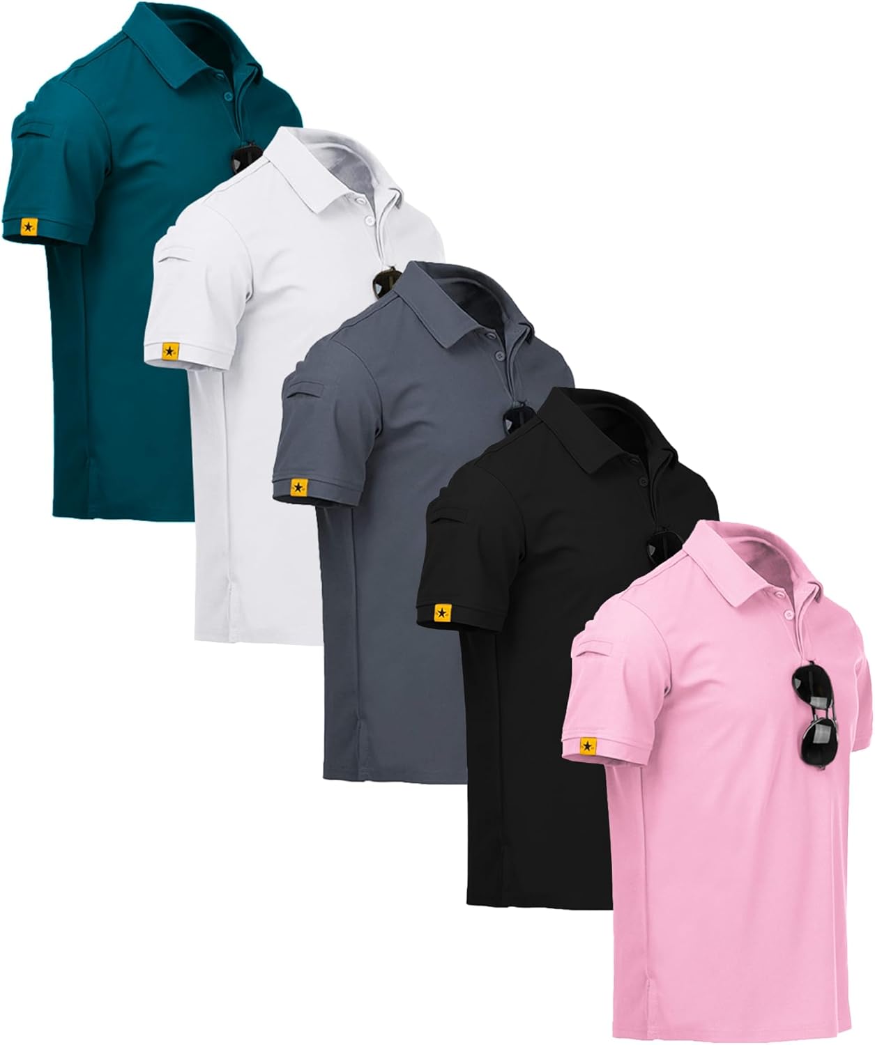 ZITY Men's Polo Shirts - Moisture-Wicking Short Sleeve Sports T-Shirts | 5 Pack for Summer Golf & Tennis