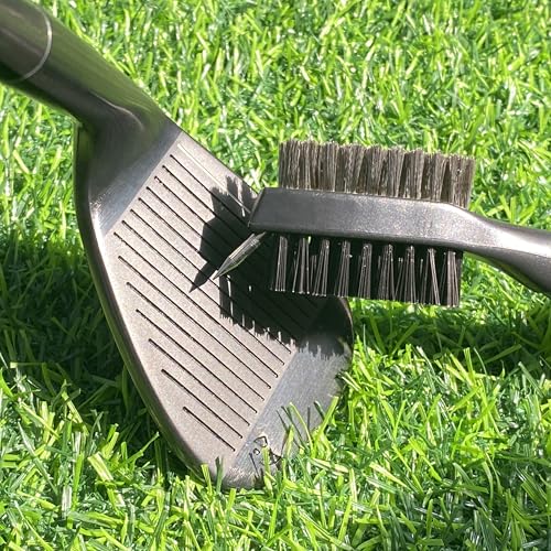 Golf Club Cleaning Brush - Double-Sided Nylon & Steel Wire - Black