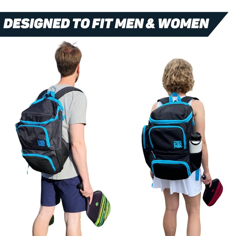 PBAW Pickleball Backpack Bag – Fits 2-4 Paddles, Vented Shoe Compartment, 14 Pockets, Fence Hook & Dual XL Bottle Holders – Lightweight Carry-On Gear Bag for Men & Women - Black/White