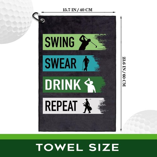 rofiowa Swing Swear Repeat Polyester and Cotton Blend Printed Golf Towel, Funny Golf Accessories for Men Women, Golf Gift for Golf Fan Dad Mom, Golf Lover Birthday Gift (OGT027), Black
