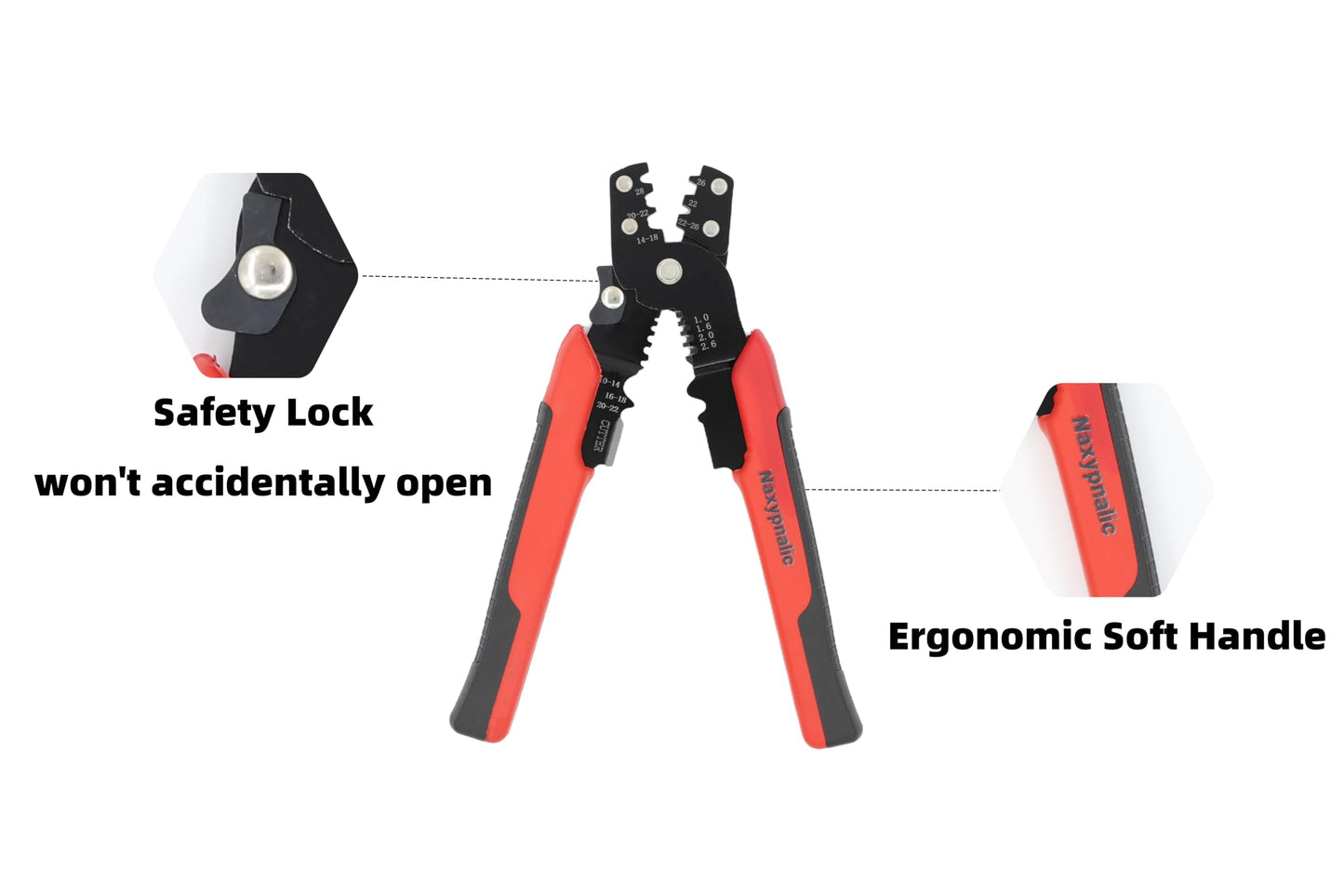 Naxypnalic 3 in 1 Wire Crimping tool 26-10 AWG with wire stripper,cutter,crimper for insulated,Bare,Heat Shrink connectors.