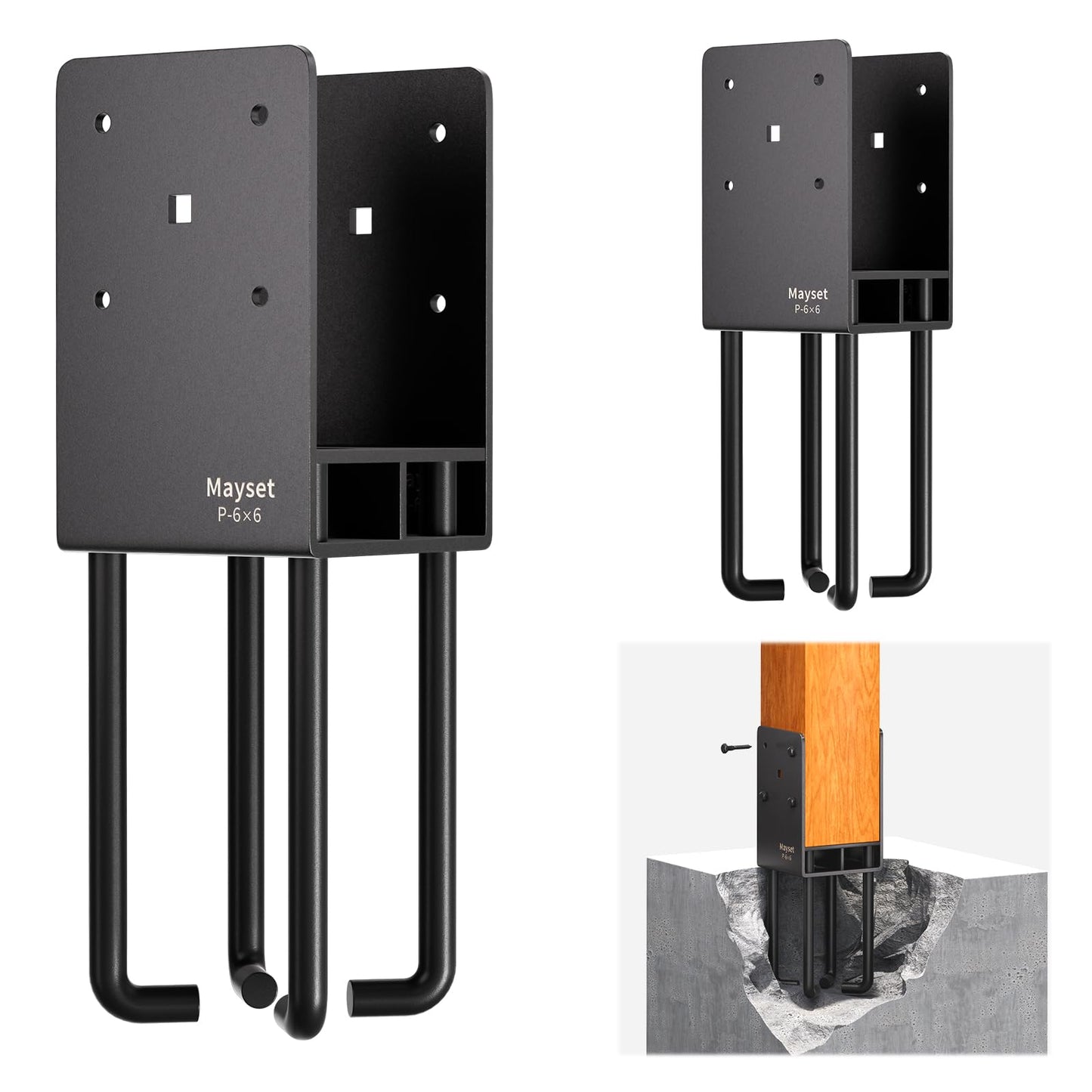 6x6 Concrete Post Anchor, Heavy Duty Stainless Steels Concrete Fence Post Holder with Air Flow Channe for Wet Concrete Foundation Post Base Bracket for Fence, Deck Railing,Pergola, 2Pack