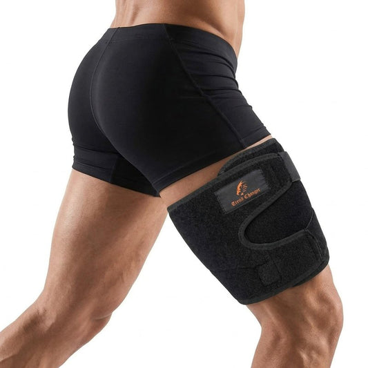 Thigh Compression Sleeve, Hamstring Compression Sleeve for Injury Support and Recovery - Adjustable Neoprene Thigh Brace with Hook and Loop Straps for Running, Cycling, Basketball - Men and Women
