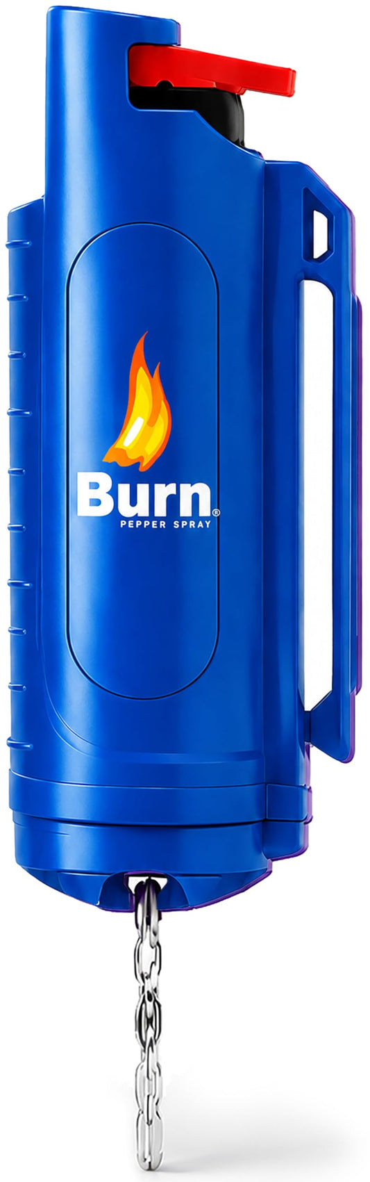 Burn Pepper Spray Keychain for Self Defense, 1/2oz Compact OC Spray for Women & Men, Police Grade with UV Dye, 16 Ft Range, Twist Top Safety Lock, Belt Clip, Pocket Personal Safety, Blue