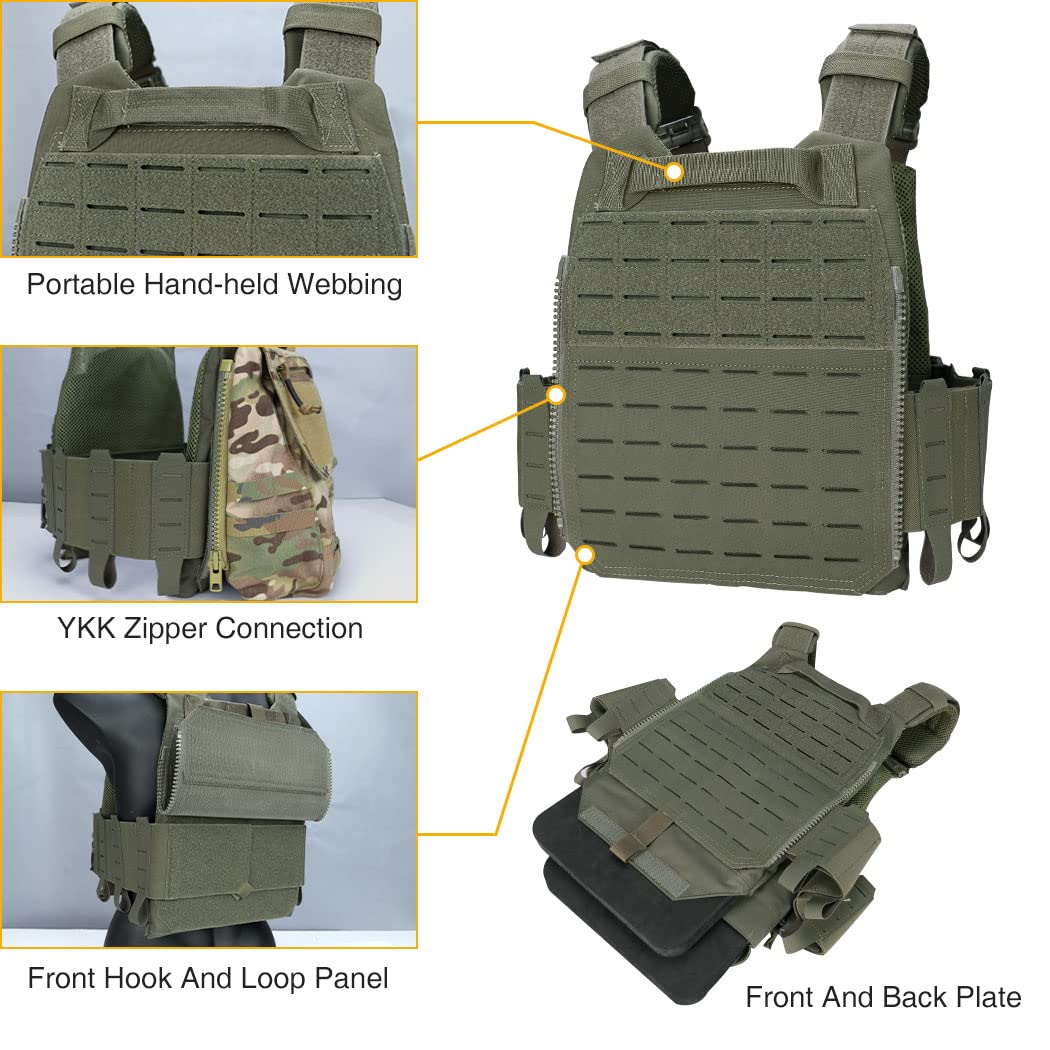 IDOGEAR Tactical Vest Molle Combat Airsoft camouflage Paintball Vest CS Outdoor Modular Chest Set Adjustable Lightweight （Ranger Green）