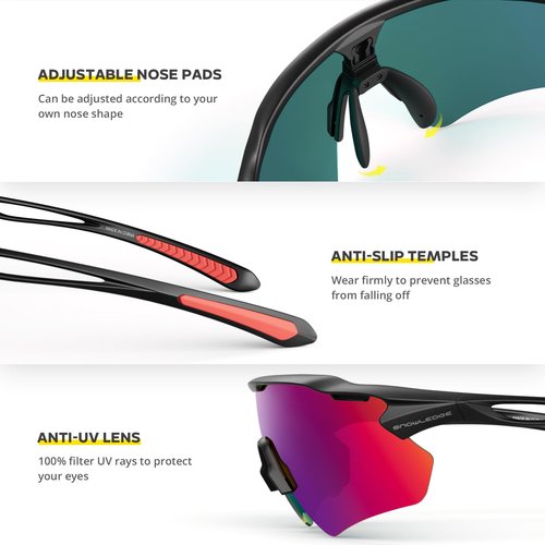 HUBO SPORTS Sports Sunglasses for Men Women with 5 Interchangeable Lenses, Polarized Cycling Sunglasses with Anti-Uv400 for Driving Fishing Golf