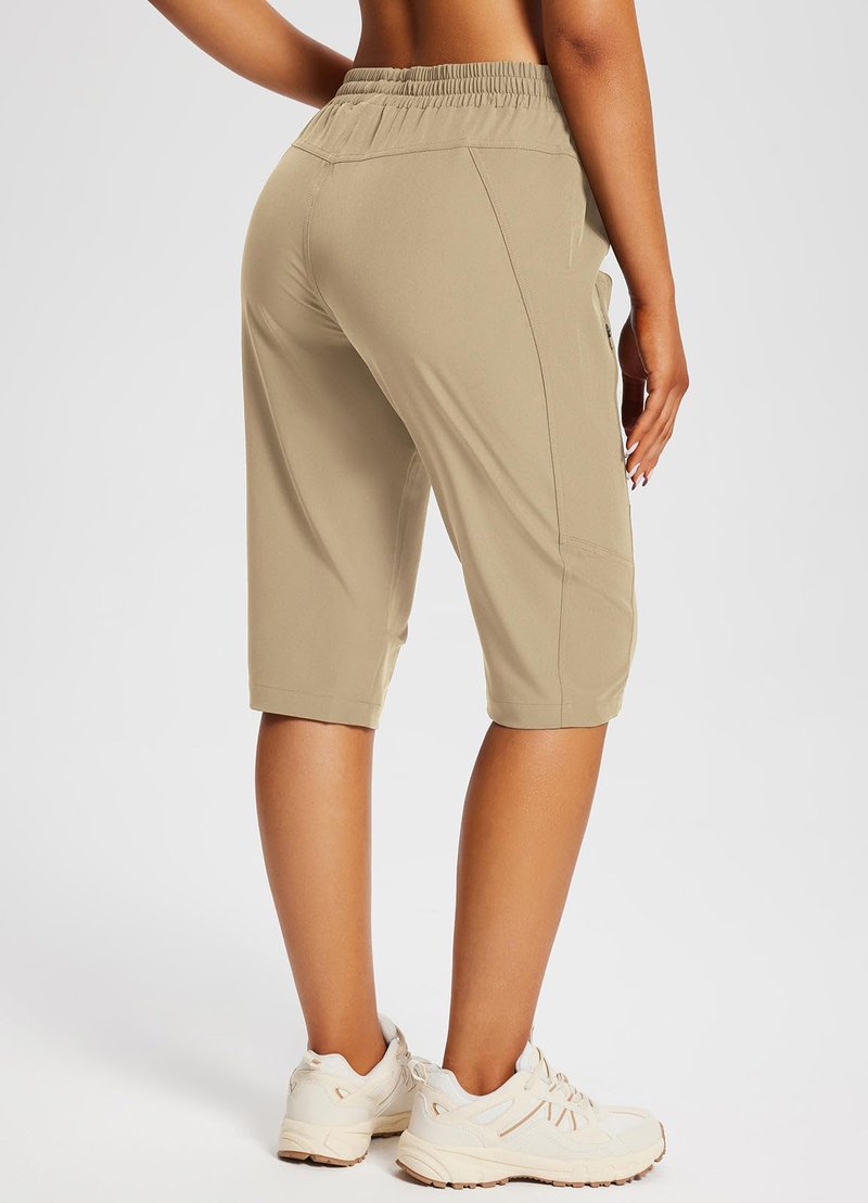 baleaf Women's 15" Hiking Shorts Long Bermuda Cargo Below The Knee Capris Lightweight Quick Dry Elastic Waist for Casual Brown L