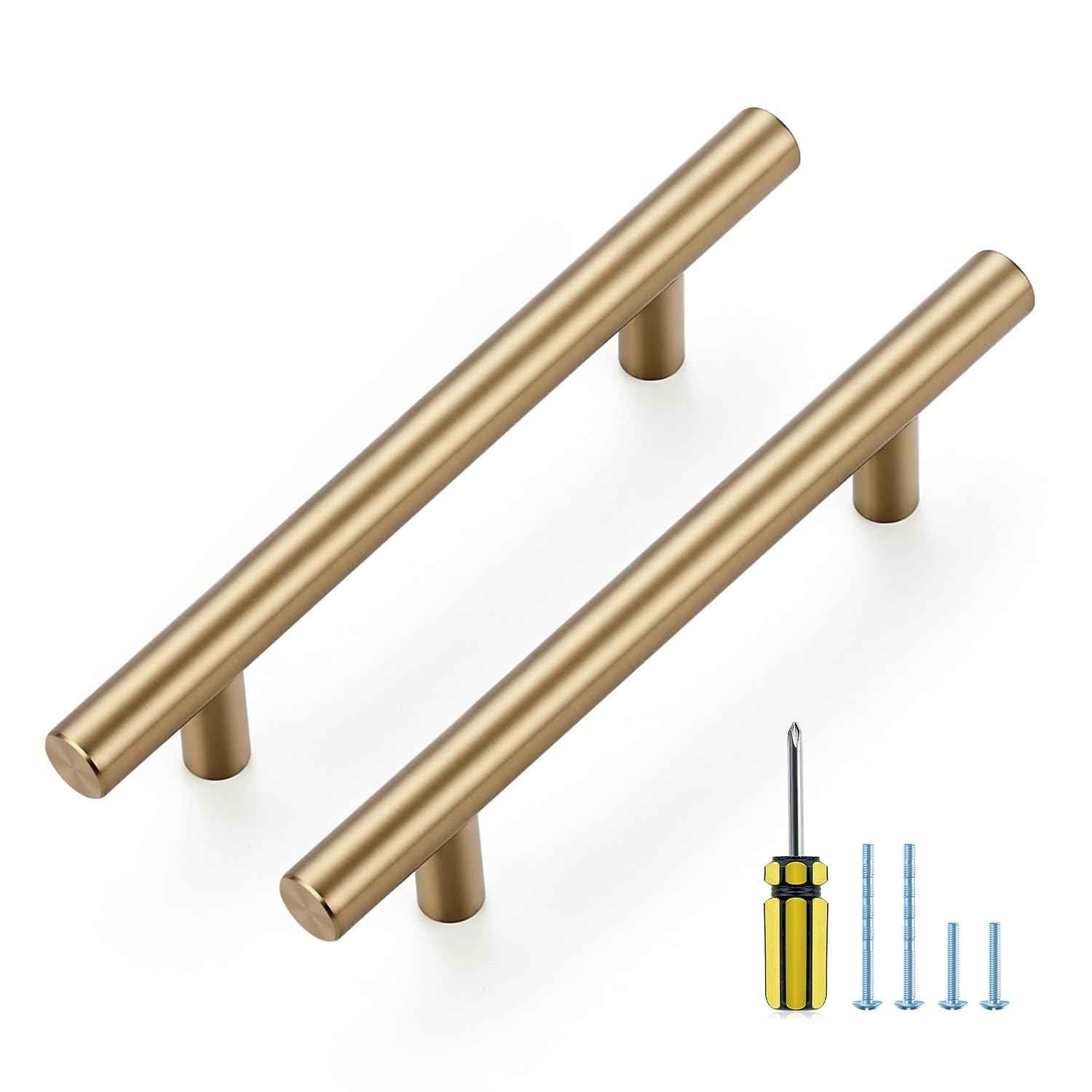 Ravinte 10 Pack Kitchen Cabinet Handles Champagne Bronze 3-3/4 Inch Hole Center Stainless Steel Pulls for Dresser Drawer Cupboard Handles with Screwdriver, 6 Inch Length