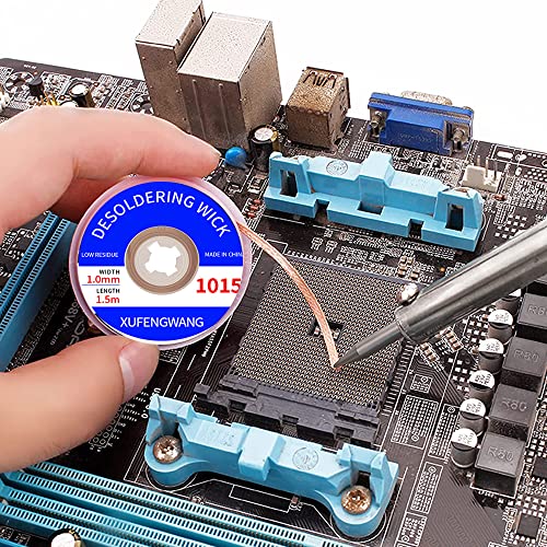 Solder Wick Braid with Flux Super 5ft Length 1mm Width Desoldering Wick Braid Remover Tool Solder Sucker 2 piece No-Clean Soldering Wick Wire Roll and Disassemble Electrical Components