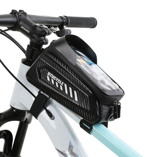 Lythor Bike/Bicycle Phone Holder Bag, Bicycle Front Frame Bag, Waterproof Tube Bag, Bike Accessories, Cycling Pouch with TPU Touch-Screen& Sun-Visor Compatible Phone Under 6.5” (Black)