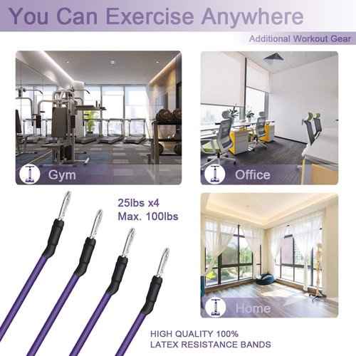 Foot Pedal Resistance Band, 4-Tube Elastic Puller Rope, Sit-up Equipment, Yoga Strap Bodybuilding Expander, Exercise Bands, Fitness Equipment for Abdomen, Waist, Arm, Leg Stretching Slimming Training