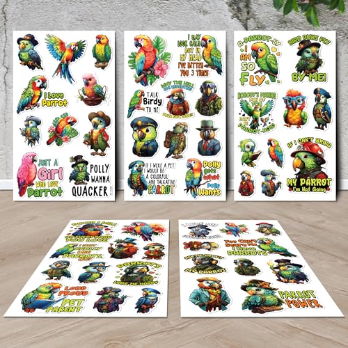Parrot Stickers 50 Pieces Vinyl Waterproof Decal for Laptop Water Bottle Phone Car Window Bike Motorcycle Stakeboard Scrapbook Parrots Sticker Gifts for Kid Teen Adult