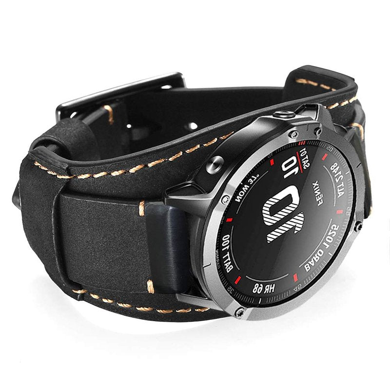 Sjiangqiao Leather Bands Compatible with Garmin Fenix 5Fenix 5 PlusFenix 6Fenix 6 ProForerunner 935945Approach S60Quatix 5 Smartwatch,22mm Quick Fit Genuine Leather Cuff Band Repalcement