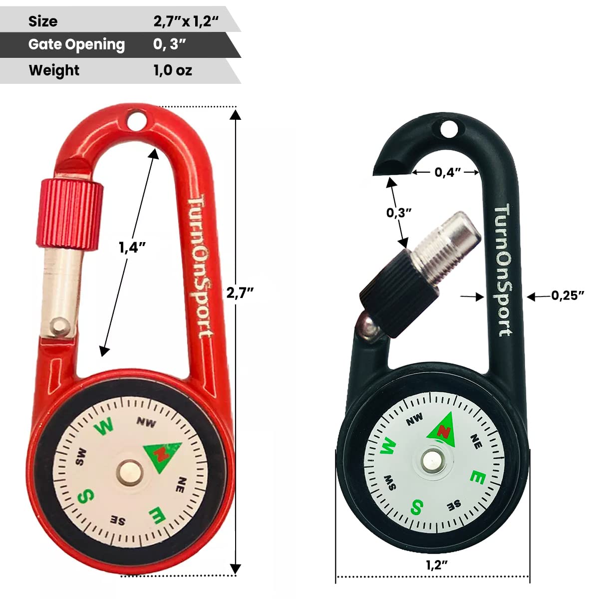 2 Pack Carabiner Clip On Compass Hiking - Compact Compass Keychain Backpacks | Small Pocket Magnetic Compass Keychain for Kids - Twist Lock | Keyring Keychains Outdoor Survival Camping