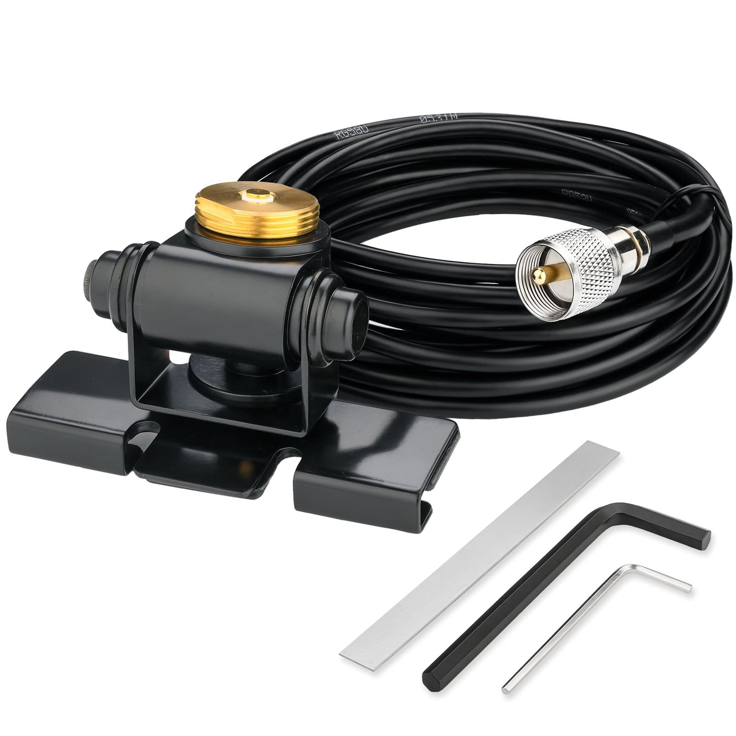 NMO Antenna Lip Mount, Multi-Axis Adjustable No-Drill Car Antenna Mount for Trucks SUVs Cars Hatchbacks on Hood/Trunk Lid, 19.7FT RG58U Cable with UHF PL259 Male Connector for Ham Radio Antenna