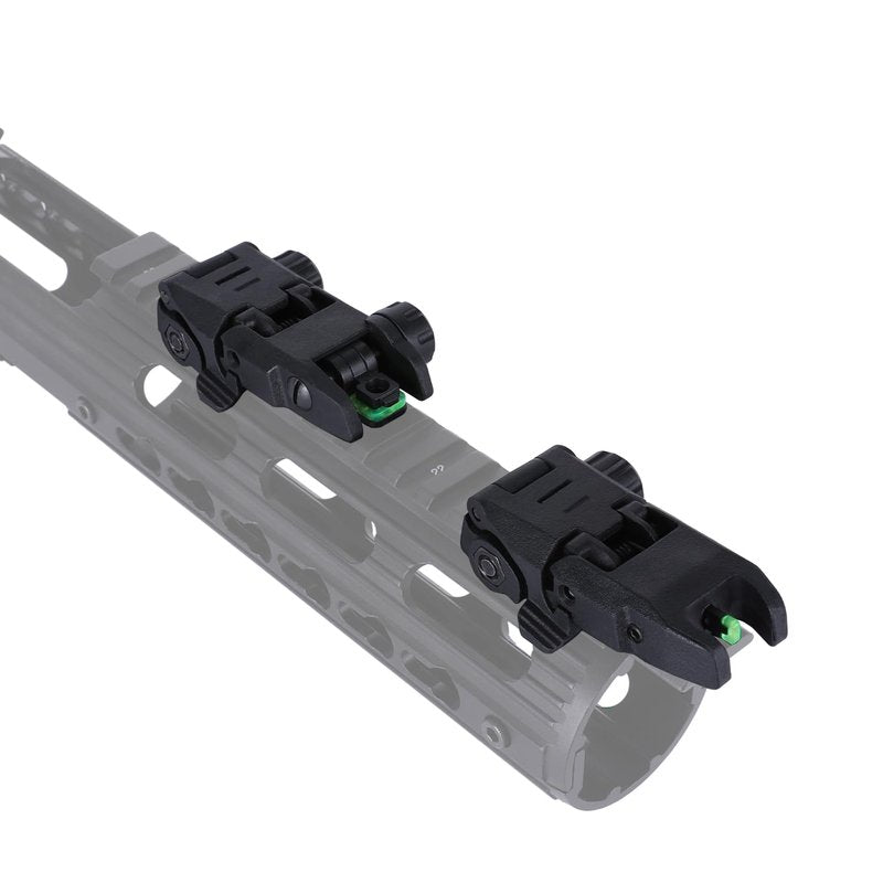Fiber Optic Sights,Co-Witness Height Red Dot Sight,Flip Up Front and Rear Backup Sights & Green Fiber Optics Dots,Tool-Free Adjustable Front Sight Rapid Transition