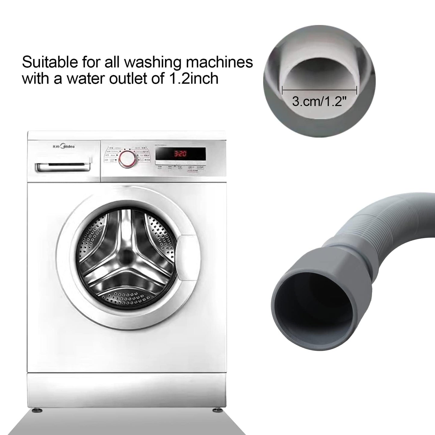 Manste Universal Washing Machine Drain Hose ,Washer Drain Hose Extension，Extra Long Washer Drain Hose, U-Bend Holder, Adapter 4 Pcs Clamps 6FT