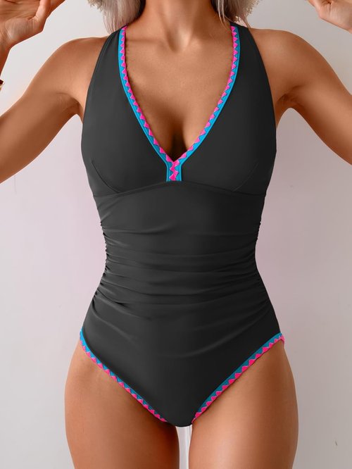 B2prity One Piece Swimsuit - Tummy Control Ruched Bathing Suit with Push-Up Design | Stylish Shell Stitched