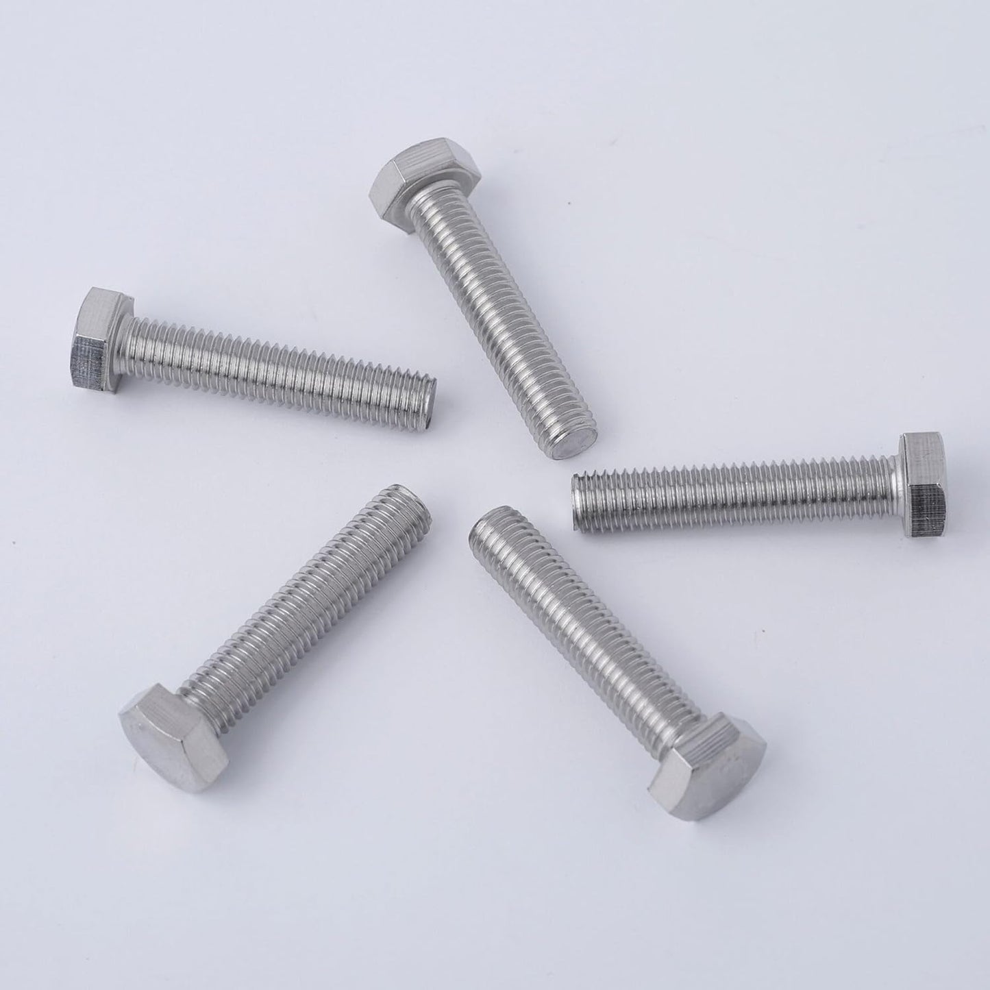 5PCS/Lot M10x1.0 Fine Thread Hex Head Rod Bolts - Din933 Standard Size: Thread Diameter: M10 - Length: 50mm - Thread Pitch: 1mm (Silver Color, Material: Stainless Steel)