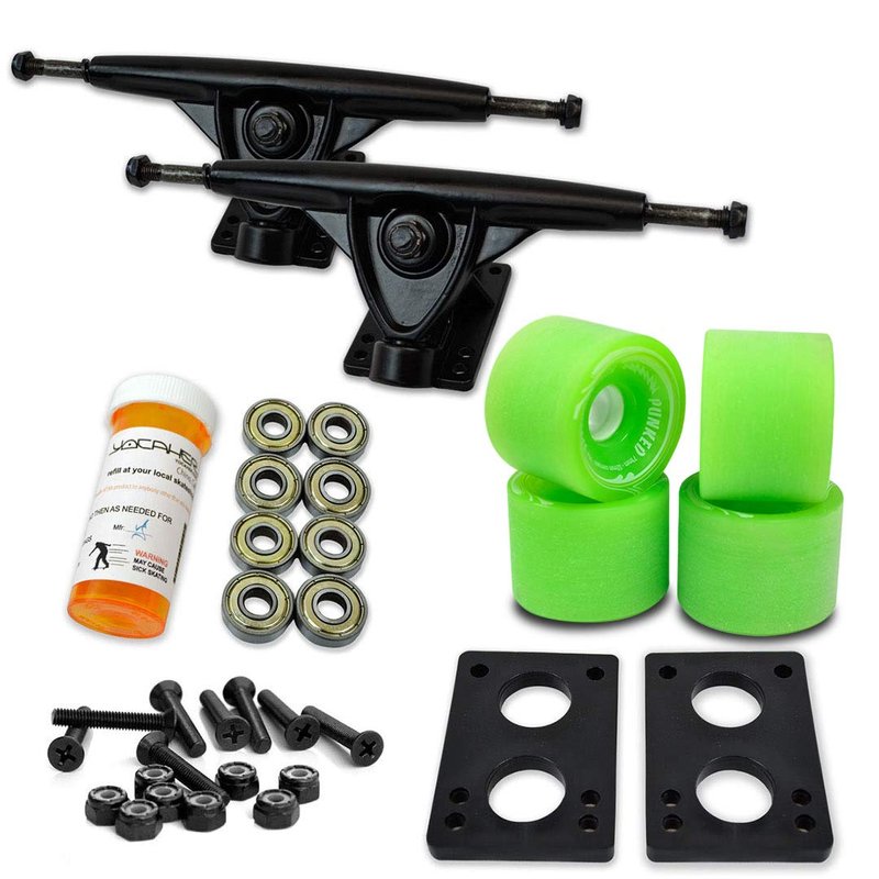 Yocaher Longboard Skateboard Trucks Wheels Combo Set 71mm Wheels + 7"/180mm Heavy Duty Aluminum Black Trucks, Bearing, Riser Pad, and Skateboard Longboard Cruiser Hardware