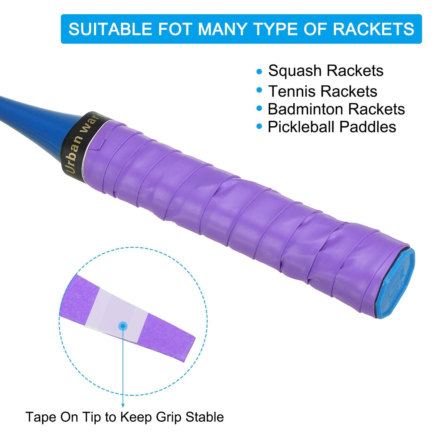 PATIKIL 43.3" Tennis Racket Grip Tape, 4 Pack Anti Slip Absorbent PU Badminton Overgrip Racquet Grip Tape for Baseball Pickleball Paddle, Purple