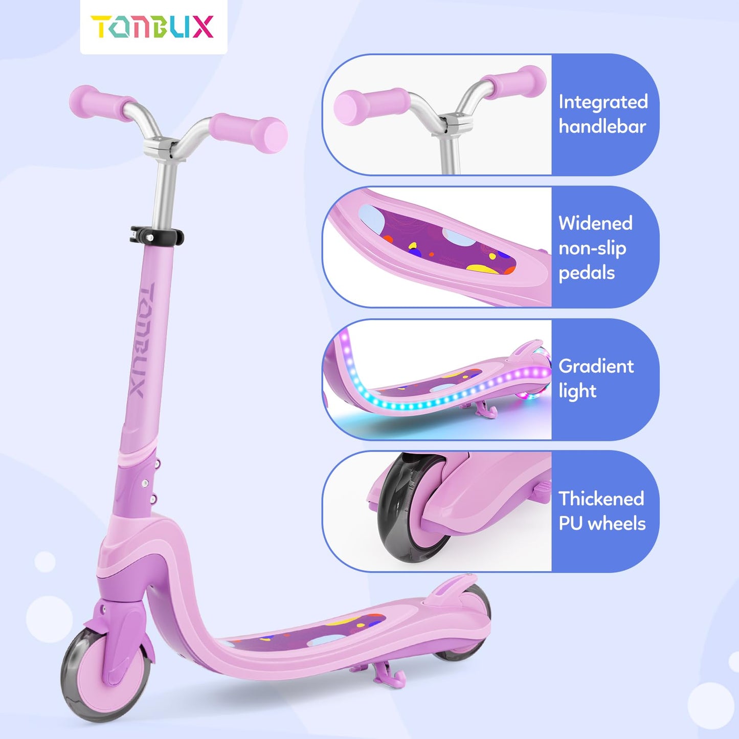 TONBUX 2 Wheel Scooter for Kids Ages 5-8, Dual Zone 4 Modes Light Up Scooter with LED Deck & Wheels, 3-Level Adjustable Height Kids Scooters, Safe & Lightweight Gift for Boys Girls (Pink+Purple)