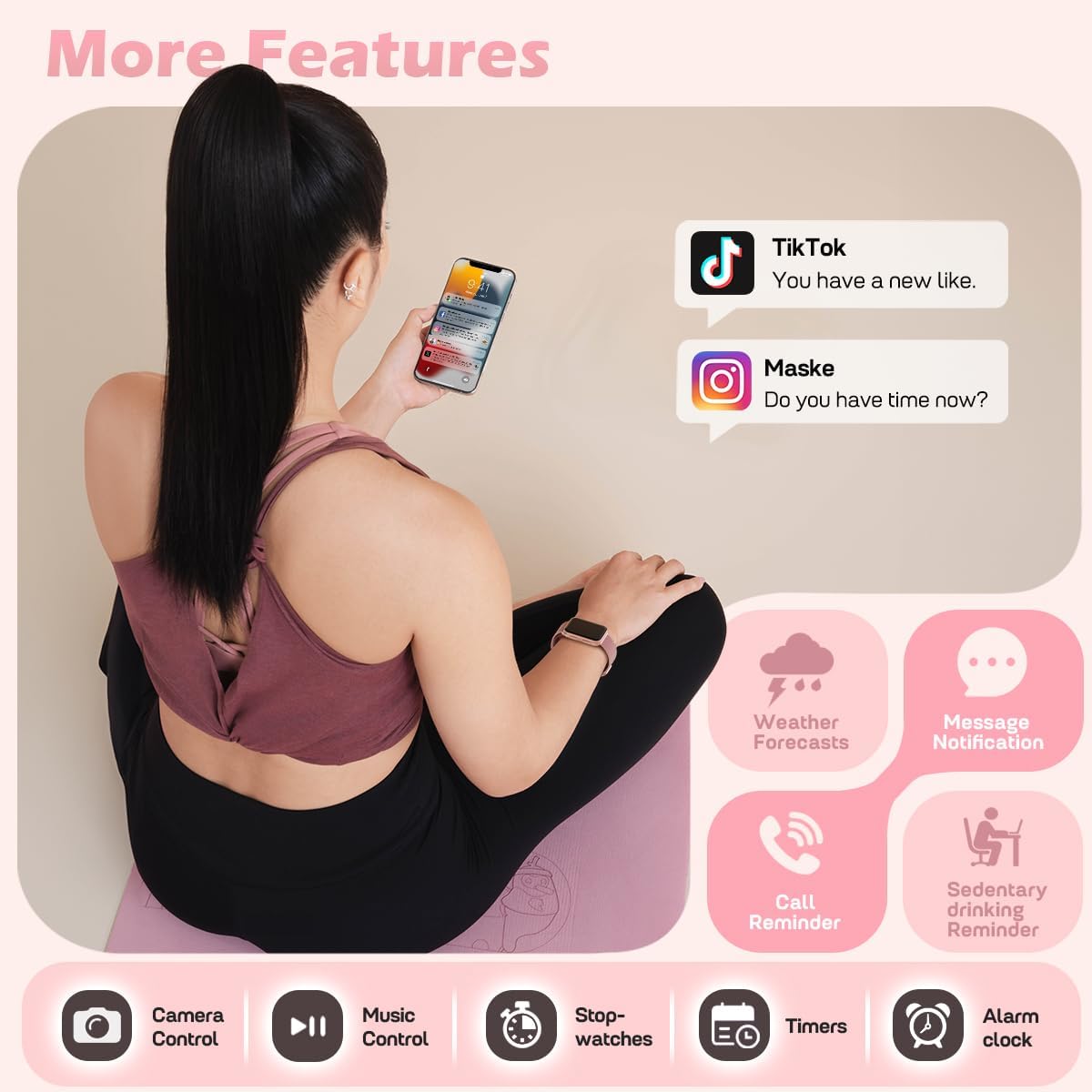 MorePro Fitness Tracker - 24/7 Heart Rate & Blood Oxygen Monitor | Waterproof Smartwatch for Android/iOS - Active Pink